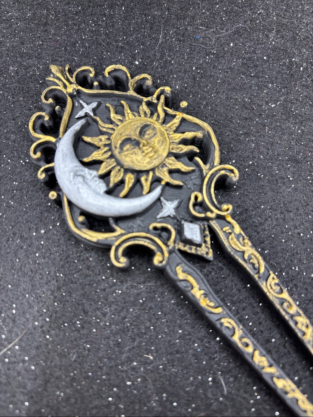 Sun & Moon Ornate Hair Fork - Gold & Silver Accent - Picture 5 of 5